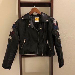 Girl’s (10) Embroidered Faux Leather Jacket
